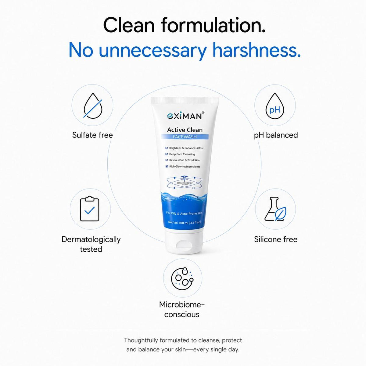 Active Clean Face Wash (100ml) | For Normal, Oily or Combination Skin